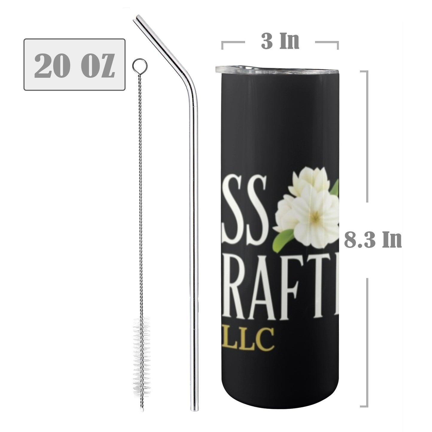 Customizable Skinny Tumbler – 20 oz1B 20oz Tall Skinny Tumbler with Lid and Straw